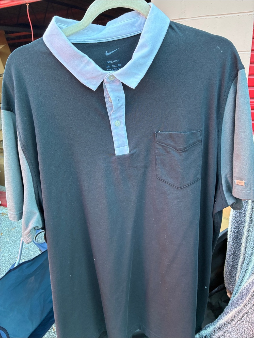 Nike Men’s Black Polo with Light Gray Collar and Placket